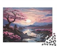 52x38cm/1000pcs Puzzle Impossibili Stile artistico paesaggistico Tramonto tra i ciliegi in fiore Decorazione Per La Casa. Rilassamento E Intelligence Per Adulti