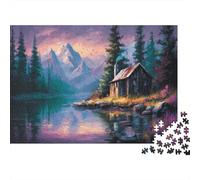 52x38cm/1000pcsPuzzle, Puzzle Per Adolescenti Adulti Capanna di cedro stagionato circondata da un lago di montagna