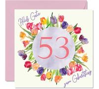 53° biglietto di compleanno per donne - acquerello tulipani fiori bouquet - Buon compleanno per 53 anni donna mamma nonna zia 145 mm cinquantatre cinquantatre compleanno biglietti di auguri
