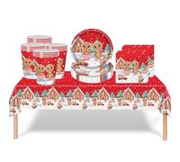 53Pcs Natale Party Stoviglie Rosso Gingerbread Man Decorazioni, Buon Natale Stoviglie Set Party Tovaglia, 7 "Piatti di carta, Tovaglioli di carta, Tazze per Natale monouso Dinnerware partito Fornitore