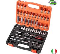53pz Valigia Set Chiavi Bussola Cromo Vanadio Con Cricchetto per Officina Garage