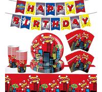 54 decorazioni da tavola per feste di compleanno per ragazzi, supereroi Marvel, piatti di carta da 17,8 cm, striscioni, tovaglioli di carta per feste a tema Avengers, bomboniere