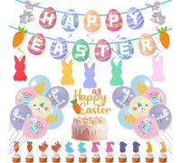 54 decorazioni pasquali per la casa, palloncini per feste di Pasqua, striscioni con coniglietto pasquale, bandierine per uova di Pasqua, graziosi vortici da appendere, decorazione da tavolo con