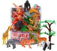 54 mini figure di animali, set giungla, foresta e fattoria per bambini | Vinile e plastica realistici, scatola regalo per imparare, ordinare, inventare storie e fare regali, per ragazzi e bambini