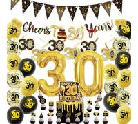 54 palloncini decorativi nero oro 30° compleanno - Cheers to 30 Years Ghirlanda Banner in pellicola con numero 30 coriandoli, palloncini per torta per 30 compleanno, decorazione per uomini e donne