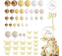 54 Pezzi Happy Birthday Cake Topper per Torta di Farfalla, Farfalle Decorative Torta, Topper per Torta con Mini Palloncini, palline per decorare torte, Per Della Festa Baby Shower (Cachi)