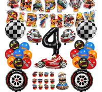 54 Pezzi Kit Compleanno Hot Whels 4 Anni Ragazzi, Kit Palloncini Compleanno Hot Whels, Palloncini Decorazioni per Festa di compleanno Bambini