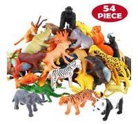 54 pezzi mini giocattoli animali della giungla set animali di plastica selvaggi realistici giocattoli di apprendimento elefante gazzella giraffa gnu gorilla leone tigre