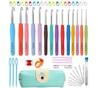54 Pezzi Set Uncinetti con Custodia, 14 Pcs Uncinetto Generic 2 mm-10 mm, Accessori Uncinetti Impugnature Gomma Ergonomici, Kit Attrezzo Ferri Maglia DIY per Principianti, Ragazze, Donne, Mamma Regalo