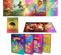 55-27 Pezzi Carte Pokémon Colorate Arcobaleno Pikachu Charizard Arceus Mewtwo in Lingua Inglese Carte V, VSTAR, GX, VMAX, Decorazioni Natalizie, Collezione Pokémon, Regali 110 pezzi oro francese,55 pe