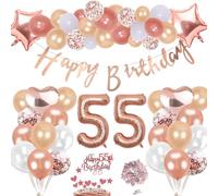 55 ° Kit Palloncini Compleanno Decorazione Oro Rosa Per Bambina Ragazza, Elio Giganti Numero Palloncino Colorati Tavolo Foil Buon Compleanno Banner Torta Decorazione Regalo Per 55 Anni Donna Festa