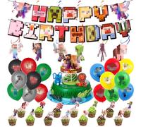 55 Pezzi Decorazioni Compleanno, Festa di Compleanno Bambini Decorazione, Set Addobbi per Festa con Striscione di Happy Birthday, Cupcake Toppers, Palloncini, Spirali Sospese