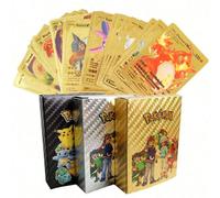 55 Pezzi di Carte Pokémon in lamina d'oro VMAX GX EX, carte Pokémon inglesi con Charizard, Pikachu, Arceus e altri motivi, regalo 55 pezzi argento inglese,55 pezzi neri inglesi,55 pezzi oro inglesePol