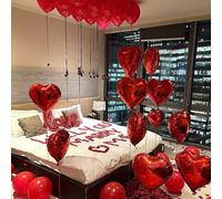 55 pezzi/set Palloncini con slogan d'amore per San Valentino, petali di fiori artificiali rossi, palloncini a forma di cuore rosso da 18", palloncini di lattice rossi da 10", adatti per fidanzamento, 