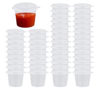 55 piccoli contenitori rotondi da asporto in plastica PP da asporto, contenitori per condimenti integrali a scatto, scatola per condimenti a prova di perdite, per salse, salse, chutney, ketchup,