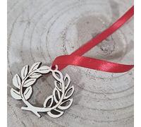 55 pz corona alloro laurea in legno per bomboniere nastrino rosso e penna, 5 * 4 cm circa (55 allori legno)