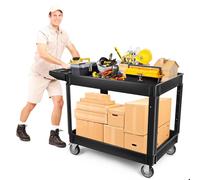 550 libbre Carrello di Servizio con Ruote, Kalolary Carrello Ruote Capacità Extra a 2 livelli Carrello Servizio Multiuso Grandi Dimensioni con Maniglia Carrello Portaoggetti Nero Portautensili Mobile