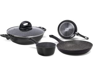 55037 AETERNUM SET 5 PEZZI BATTERIA STONE IN BLACK ANTIADERENTI IN ALLUMINIO