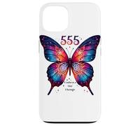 555 Angelo Numero Abbraccia il Cambiamento Farfalla Spirituale Custodia per iPhone 13