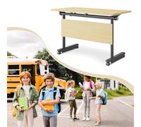 55in conference table,modern wood Color office folding Flip Top Mobile Training Table With chair 55"D x 21.6"W x 29.5"H with wheels suitable for office meeting room classroom(1Pcs)