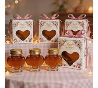 55ml Mini barattoli di vetro a forma di cuore per miele, bottiglie di miele trasparenti con bellissime scatole regalo di ringraziamento e nastri rosa, adatti per matrimoni, festa di nascità, addii al 