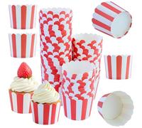 55pz Pirottini Per Muffin,A Strisce Di Carta Per Cupcake,Mini Bicchierini Per Cuocere Cupcake,Contenitori Per Caramelle,Dessert Festa Casa Matrimonio Compleanno Laurea Decorazione,Rosso e Bianco