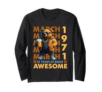 55th Birthday Cool Bear March 1971 Vintage 55 Years Old Maglia a Manica
