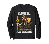 55th Birthday Raccoon Beer April 1971 Vintage 55 Years Old Maglia a Manica