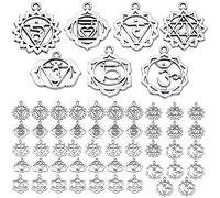 56 ciondoli in lega a 7 stili chakra yoga OM OHM, ciondoli a forma di fiore, accessori per gioielli fai da te, collane, bracciali, orecchini, forniture artigianali, argento antico