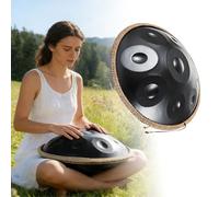 56 cm Strumento Handpan in Acciaio, 9/10/12 Note 432/440Hz in D minore, Tamburo Handpan con Risonanza Confortevole, Borsa Morbida, Bacchette per Meditazione Profonda(Nero,440Hz/10Note)
