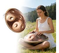 56 cm Strumento Handpan in Acciaio, 9/10/12 Note 432/440Hz in D minore, Tamburo Handpan con Risonanza Confortevole, Borsa Morbida, Bacchette per Meditazione Profonda(Marrone,432Hz/9Note)