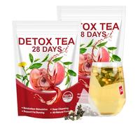 56 Jours Thé Détox - avec Thé Vert, Thé Oolong, Feuilles de Lotus, Pissenlit, Rose, Pêche - Infusion pour Ballonnements, Ménopause, Gestion du Poids et Vitalité - Mélange de Plantes pour le Bien-Être