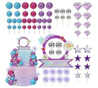 56 Pcs Decorazione per Torta k Pop, Discoteca Decorazioni Torta Compleanno, Palla da Discoteca, Decorazioni per Torte Palline Blu Viola, Stelle, per Compleanno, Carnevale, Feste