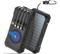 56800mAh Power Bank Solare, 30W PD 3.0 A USB C Powerbank Ricarica Rapida con 4 Cavi, 6 Uscita & 4 Ingresso, 15W Ricarica Wireless, Spie luminose a LED, Torcia, Caricatore Portatile con Smartphones