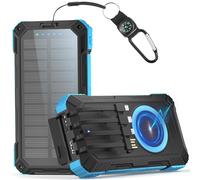 56800mAh Solar Power Bank: 30W PD 3.0 A USB C Powerbank Ricarica Rapida con 4 Cavi, 6 Uscita & 4 Ingresso, 15W Ricarica Wireless, Spie luminose a LED, Torcia, Caricatore Portatile con Smartphones