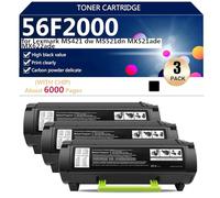 56F2000 Cartuccia Toner di Ricambio con Chip per Lexmark MS421dw MS521dn MX521ade MX622ade Stampante ,Black- 3 pack