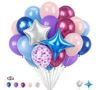 57 palloncini per feste a tema oceano, set di palloncini a sirena con palloncini metallizzati blu notte, viola polveroso opaco e rosso rosa, stelle in lamina per il primo compleanno sott'acqua, baby