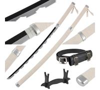 Katana Legno 77 cm con Cintura e Supporto - Damon Slayer Spada Ninja per Cosplay Anime e Costume Carnevale - Catana Giapponese Wakizashi Decorativo - Katane Giapponesi in Bambù (Non Affilata)