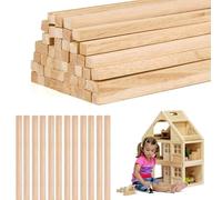 58 Pezzi Listelli in Legnos, Bastoncini in Legno Naturale Quadrati, Bastoncino Strisce di Legno per Artigianato Fai Da Te Modellismo, 30 cm x 6 mm x 6 mm