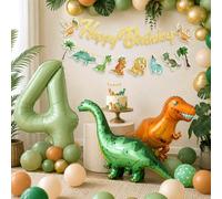 58 pezzi Set di palloncini in foil T Rex verde scuro e marrone, striscione felice in feltro, palloncini a tema dinosauro per decorazioni di feste di compleanno a tema dinosauro, decorazioni per festa