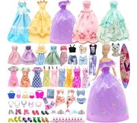 58 vestiti e accessori per bambole da 29,2 cm, 2 abiti da principessa, 3 abiti alla moda, 3 top, 3 pantaloni, 1 gonna, 3 costumi da bagno, 6 abiti slip con tacco alto, compatibili con Barbie, regali