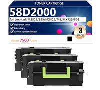 58D2000 Cartuccia Toner Sostitutiva per Lexmark MS823 MS825 MX822 MS822 MX725 MX826 Stampanti, 7500 Pagine, Alta Capacità,Black-3 pack