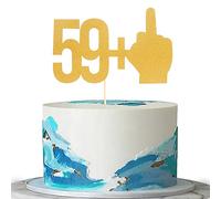 59+1 topper per torta con glitter dorati - Decorazioni per feste di 60° compleanno, 59+1 dito medio topper per torta dorata su un lato, Brindisi ai 60 anni forniture decorative per feste a tema