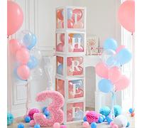 59 scatole per decorazioni per baby shower per ragazzi ragazze, scatole per palloncini trasparenti bianche con 54 lettere (2 set di BABY+A-Z), rivelazione di genere, nome personalizzato