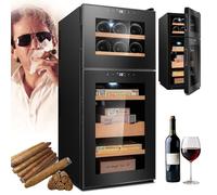 59L Cigar Humidor Cabinet,110W Double Door Dual Temperature Electric Cigar Humidor Cooler Wine Cabinet with Spanish Cedar Wooden Shelf, LED Light & Tempered Glass Door,for Fathers,Friends,Husbands,B