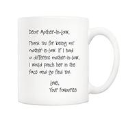 5Aup Divertente regalo per la festa della mamma per la suocera, cara suocera, ringraziamento per essere mia suocera. La tua tazza da caffè preferita, 311,8 g, colore: bianco