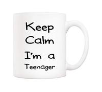 5Aup - Tazza da caffè divertente per adolescenti, con scritta "Keep Calm I'm A Teenager", per studenti, adolescenti, ragazzi e ragazze, 325 ml, colore: Bianco