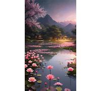 5D Albero dei fiori del lago Diamond Painting Kits for Adults,Diamond Art Painting Kit Completo,DIY Round Pittura Di Diamanti Strass Ricamo A Punto Croce Art Craft per Decorazioni Casa +60x130cm