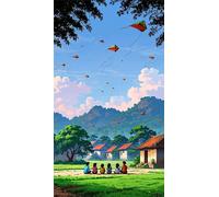 5D Aquilone villaggio prateria Diamond Painting Kits for Adults,Diamond Art Painting Kit Completo,DIY Square Pittura Di Diamanti Strass Ricamo A Punto Croce Art Craft per Decorazioni Casa +70x150cm