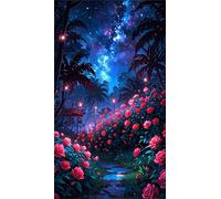 5D Campo di rose notturne Diamond Painting Kits for Adults,Diamond Art Painting Kit Completo,DIY Round Pittura Di Diamanti Strass Ricamo A Punto Croce Art Craft per Decorazioni Casa +100x210cm